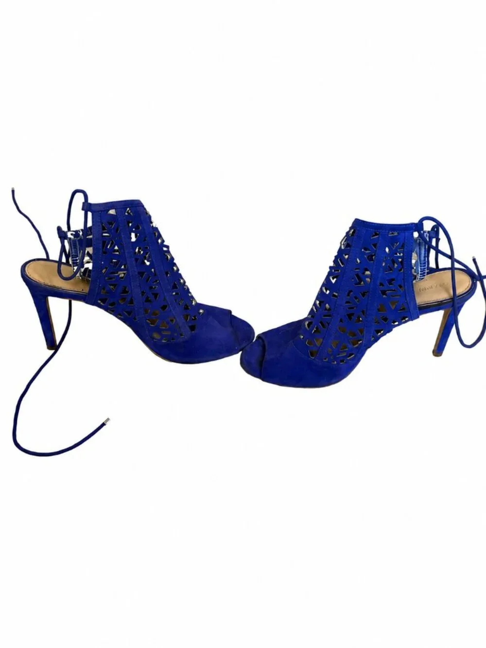 Gianni Bini Cobalt Blue Suede Laser Cut Lace Up Heels Size 7.5